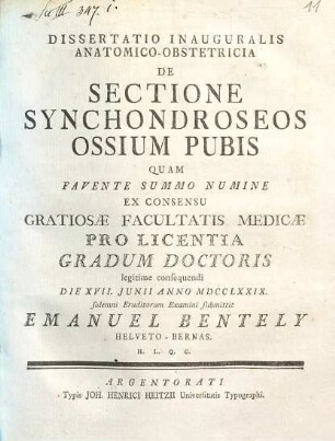 Dissertatio inauguralis anatomico-obstetricia de sectione synchondroseos ossium pubis