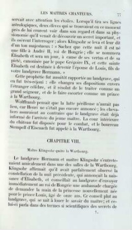Chapitre VIII. Maître Klingsohr quitte la Wartbourg