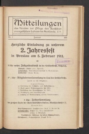 Nr. 7. Januar. 1911