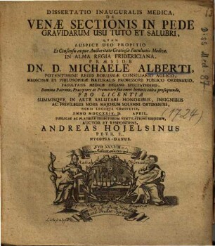 Dissertatio Inauguralis Medica, De Venae Sectionis In Pede Gravidarum Usu Tuto Et Salubri