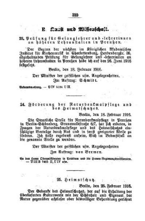 Prüfung für Gesanglehrer und -lehrerinnen an höheren Lehranstalten in Preußen : [B. Kunst und Wissenschaft]