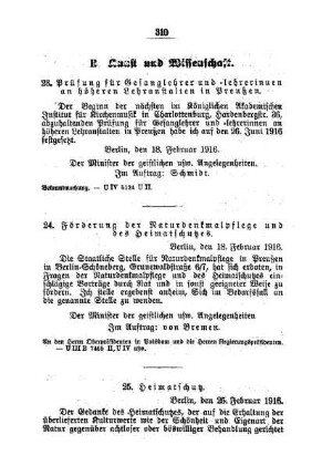 Prüfung für Gesanglehrer und -lehrerinnen an höheren Lehranstalten in Preußen : [B. Kunst und Wissenschaft]