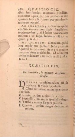 Quaestio CIX. De veritate, in quatuor articulos divisa.