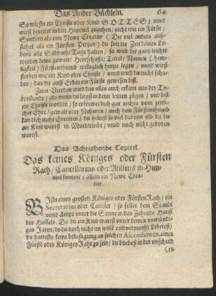 Das Achtzehende Capitel. Das keines Königes oder Fürsten Rath/ Cancellarius oder Aulieus in Himmel komme/ allein ein Newe Creatur.