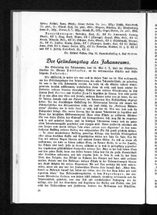 Der Gründungstag des Johanneums.