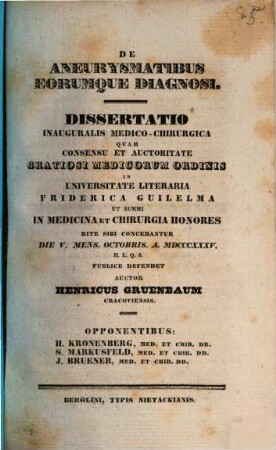 De aneurysmatibus eorumque diagnosi : dissertatio inauguralis medico-chirurgica