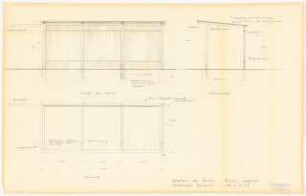 Garten Dr. Bolle, Berlin-Dahlem. Umbau: 2 Ansichten und 1 Grundriss der überdachten Pergola 1:25