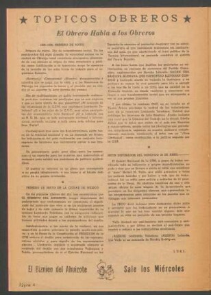 El obrero habla a los obreros : Tópicos obreros