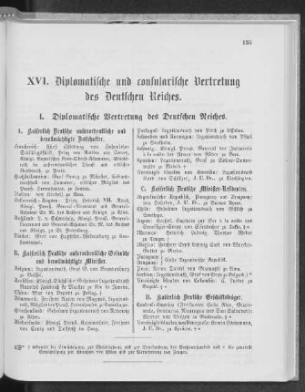 XVI. Diplomatische und consularische Vertretung des Deutschen Reiches.