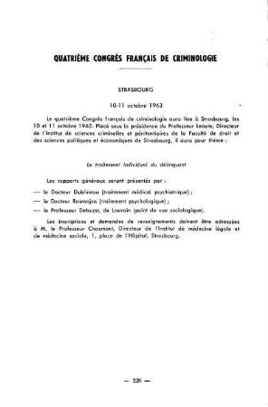 226, Quatrième Congrès français de criminologie