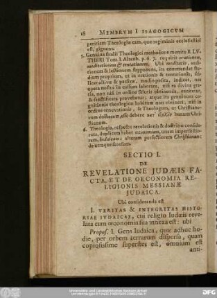 Sectio I. De Revelatione Iudaeis Facta, Et De Oeconomia Religionis Messianae Iudaica.