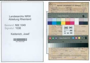 Entnazifizierung Josef Keldenich , geb. 07.03.1899 (Baecker)