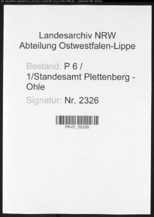 Sterberegister Standesamt Plettenberg-Ohle