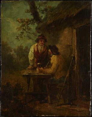 Bauern vor einer Hütte