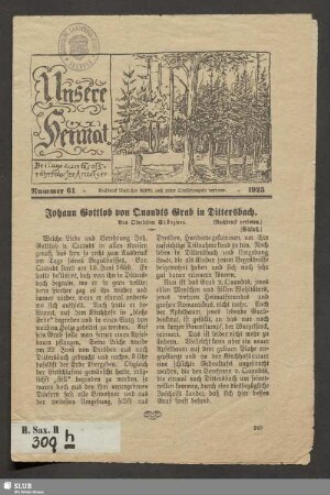 1925, Nummer 61: Unsere Heimat : Schrift für Heimatfreunde