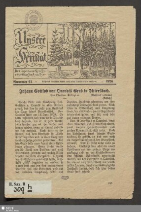 1925, Nummer 61: Unsere Heimat : Schrift für Heimatfreunde