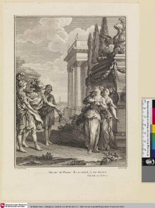 [Illustration zu Texten von Voltaire - Eine Szene aus der Tragödie "Oreste"]