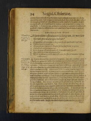 Observatio XXVI. Adpetendam restitutionem in integrum, an mandato speciali procurator opus habeat?
