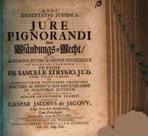 Diss. ... de iure pignorandi ...