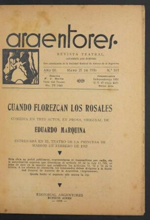 1936010300: Cuando florezcan los rosales : comedia en tres actos, en prosa