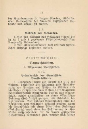 Dritter Abschnitt. Bauvorschriften. § 10 - § 46