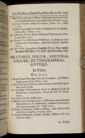 Oratores, Poetæ, Epistolographi, Mythographi &c. Antiqui.