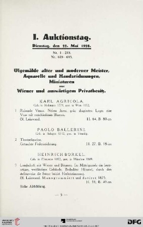 Ölgemälde alter und moderner Meister, Aquarelle und Handzeichnungen, Miniaturen aus Wiener und auswärtigem Privatbesitz (Nr. 1-100)