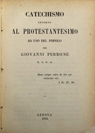 Catechismo intorno al Protestantismo, ad uso de popolo