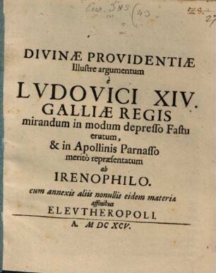 Divinae providentiae argumentum e Ludovici XIV depresso Fastu erutum