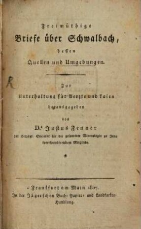 Freimüthige Briefe über Schwalbach
