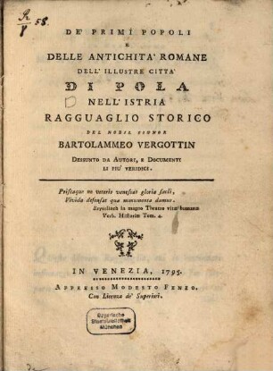 De'primi popoli e delle antichità romane dell'illustre città di Pola