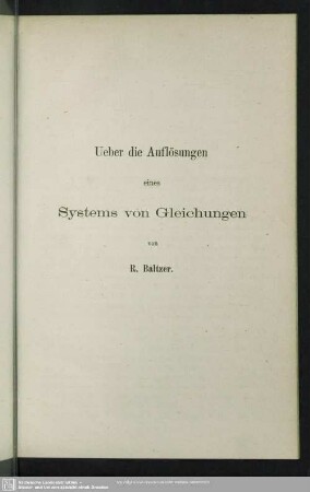 Ueber die Auflösungen eines Systems von Gleichungen
