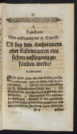 I. Punctum Von außlegung der H. Schrifft.