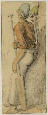 Drei Bauern, zwei mit Spaten