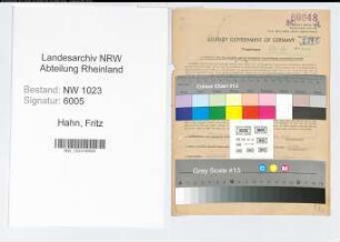 Entnazifizierung Fritz Hahn , geb. 21.12.1908 (Angestellter)