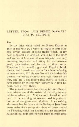 Letter from Luis Perez Dasmarinas to Felipe II