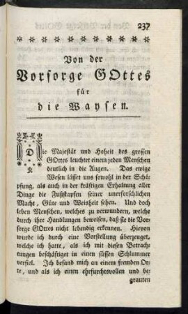 Von der Vorsorge Gottes für die Waysen.