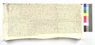 Lehenrevers des Hans Widmann zu Harthausen gegen die Äbtissin Cleopha von Reischach und den Konvent des Klosters Söflingen über einen Hof zu Harthausen.