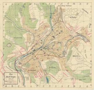 Plan der Stadt Siegen mit Eintragung projektierter Straßen