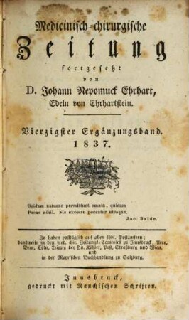 Medicinisch-chirurgische Zeitung. Ergänzungsbände. 40, 40. 1837