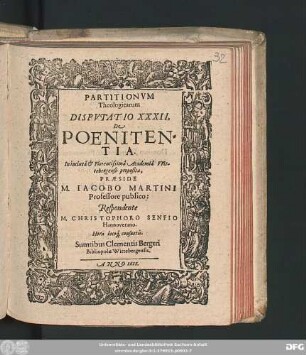 Partitionum Theologicarum Disputatio XXXII, De Poenitentia