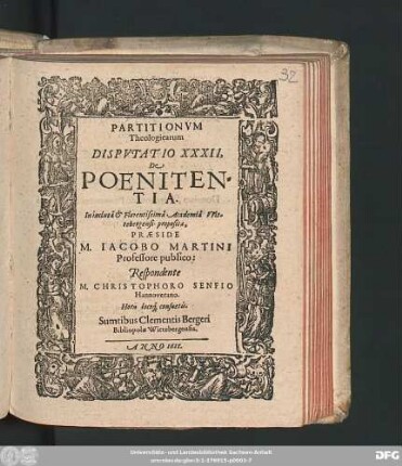 Partitionum Theologicarum Disputatio XXXII, De Poenitentia