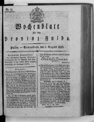 Nr. 31, Ausgabe vom 5. August 1826
