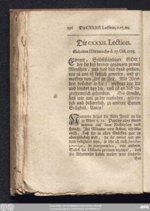 Die CXXXII. Lection. Gehalten Mittwochs d. 17. Oct. 1725.