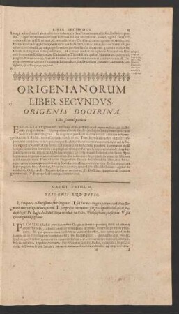 Origenianorum Liber Secundus. Origenis Doctrina.