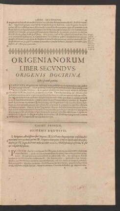 Origenianorum Liber Secundus. Origenis Doctrina.