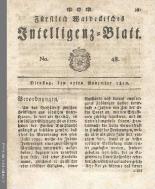 No. 48, Dienstag, den 27ten November 1810
