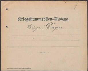 Kriegsstammrollenauszug von Eugen Digele