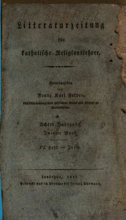 Litteraturzeitung für katholische Religionslehrer. 8,2. 1817, Juni