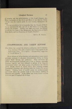 Johannesburg and Tariff Reform